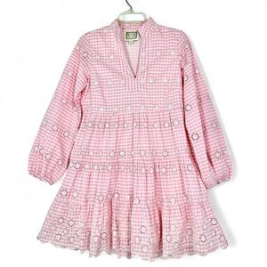 STS Sail To Sable Charlotte Eyelet Tiered Gingham Tunic Dress, size XXS